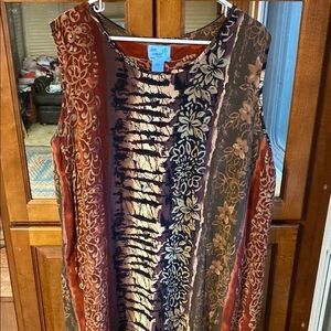 Bohemian 2X Sleeveless Midi Dress with Floral Patterns